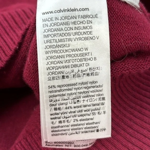 Calvin Klein CK Logo Wool blend Crewneck Classic Holiday Knit Sweater Wine sze M - Picture 7 of 10